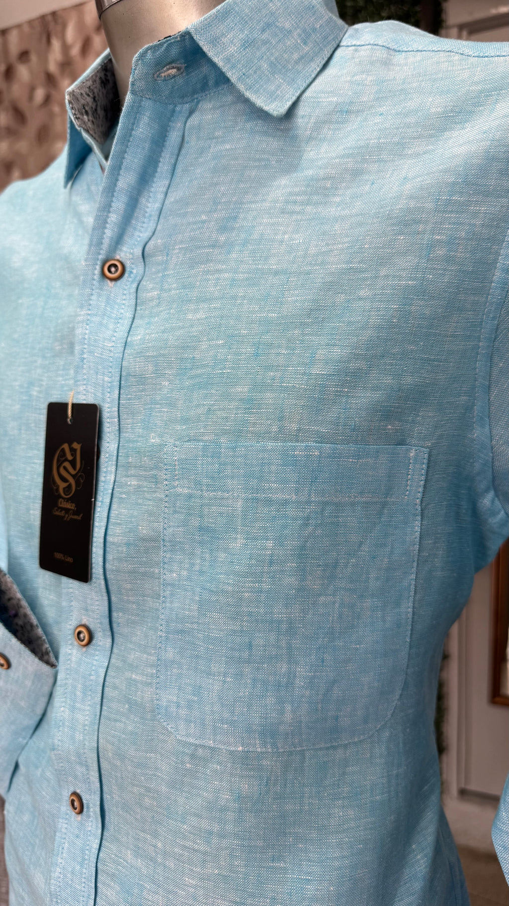 Camisa Color Turquesa Jaspe 100% lino