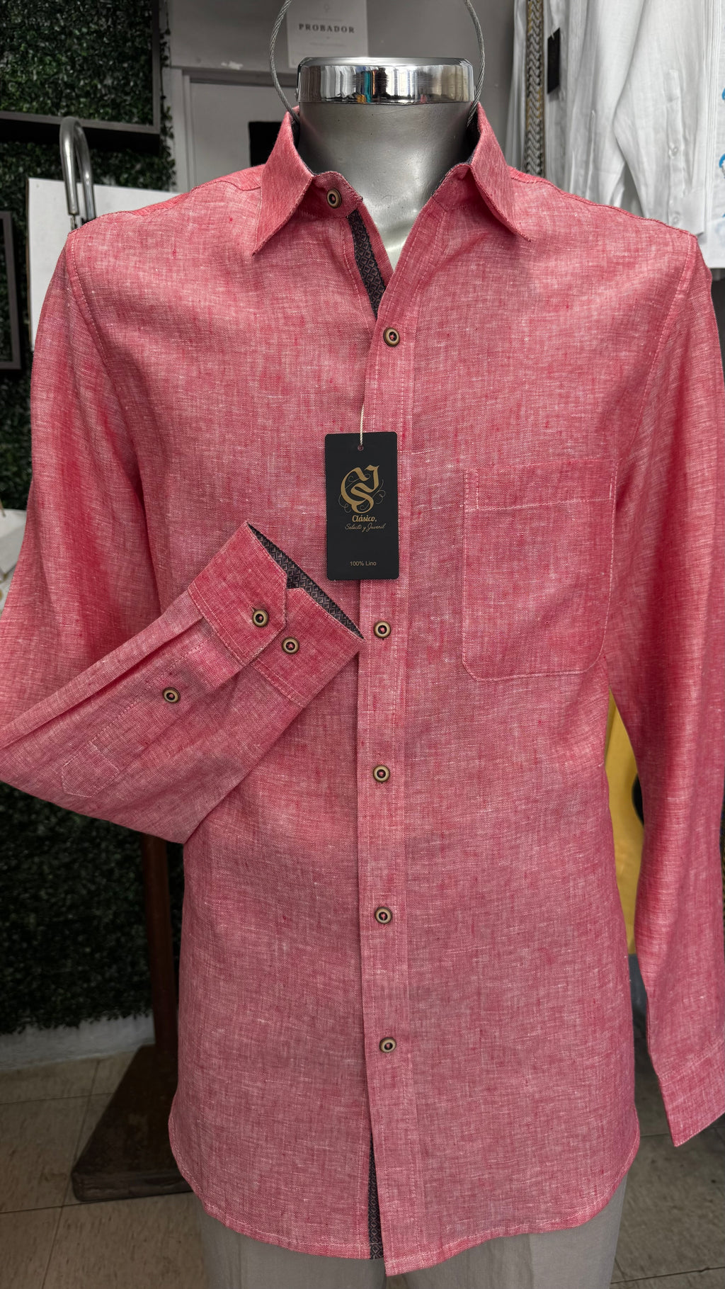 Camisa Color Rojo Jaspe 100% lino