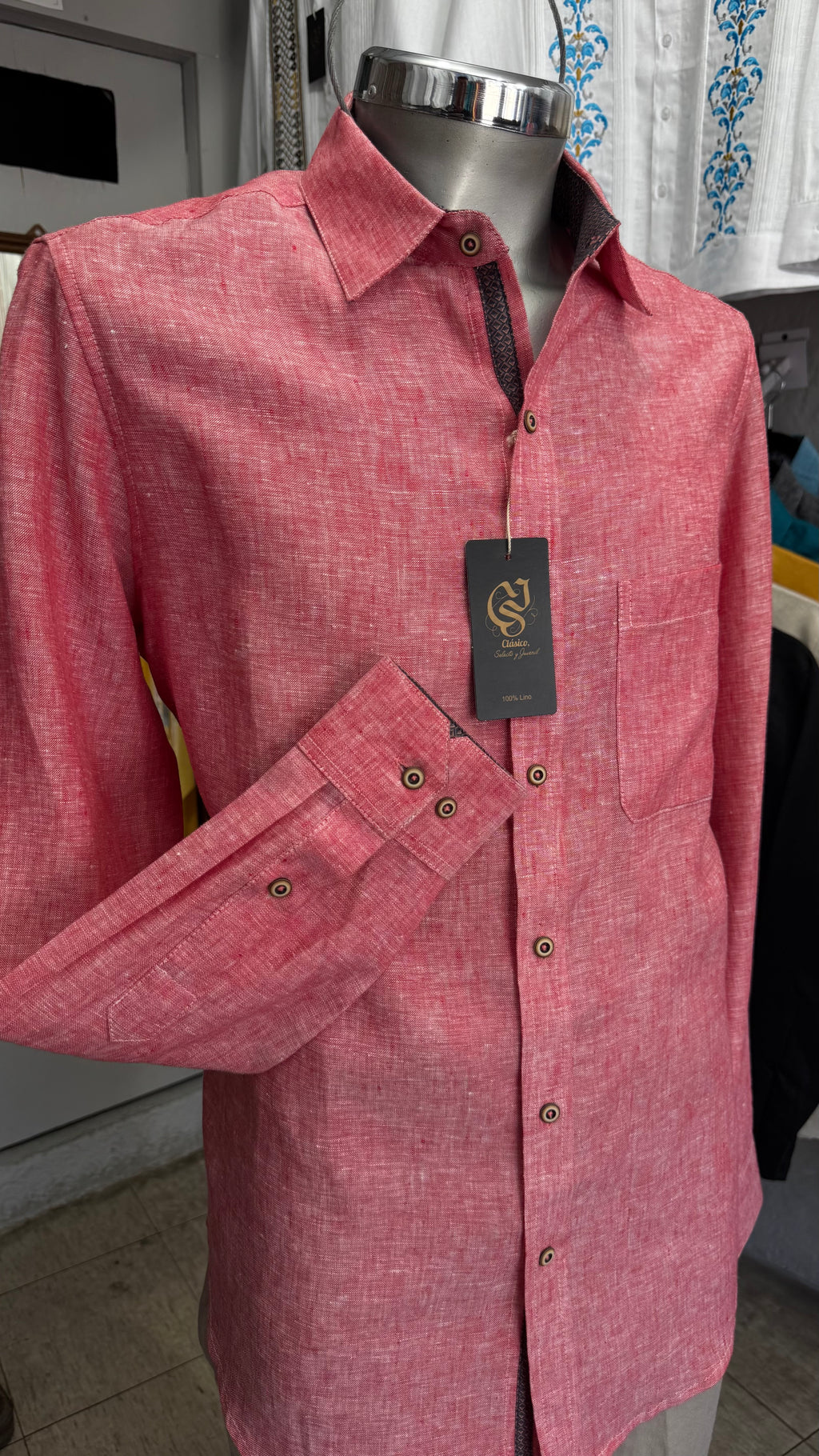 Camisa Color Rojo Jaspe 100% lino