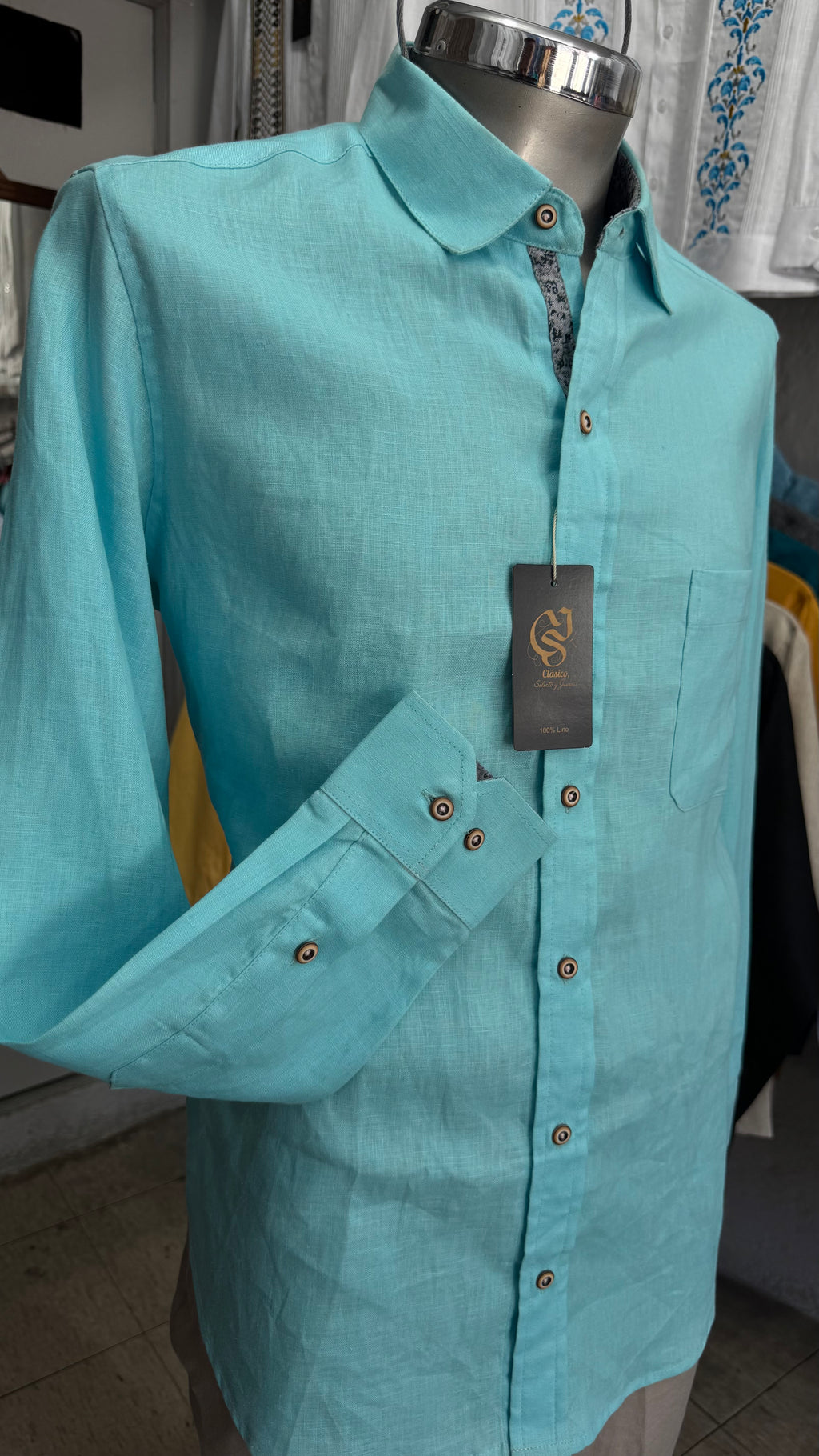 Camisa Color Aqua 100% lino