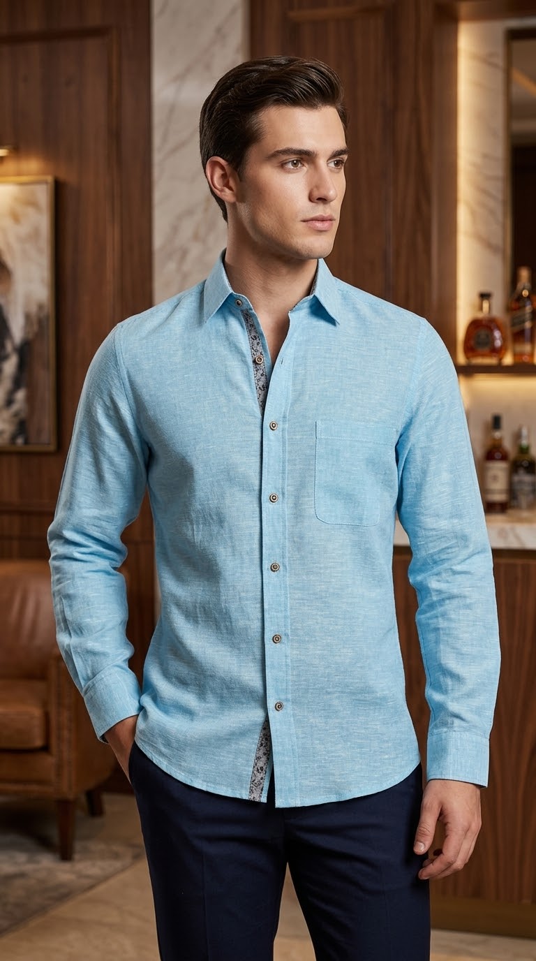 Camisa Color Turquesa Jaspe 100% lino