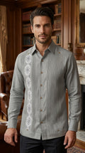 Guayabera Diamante Maya Gris Oxford 100% lino