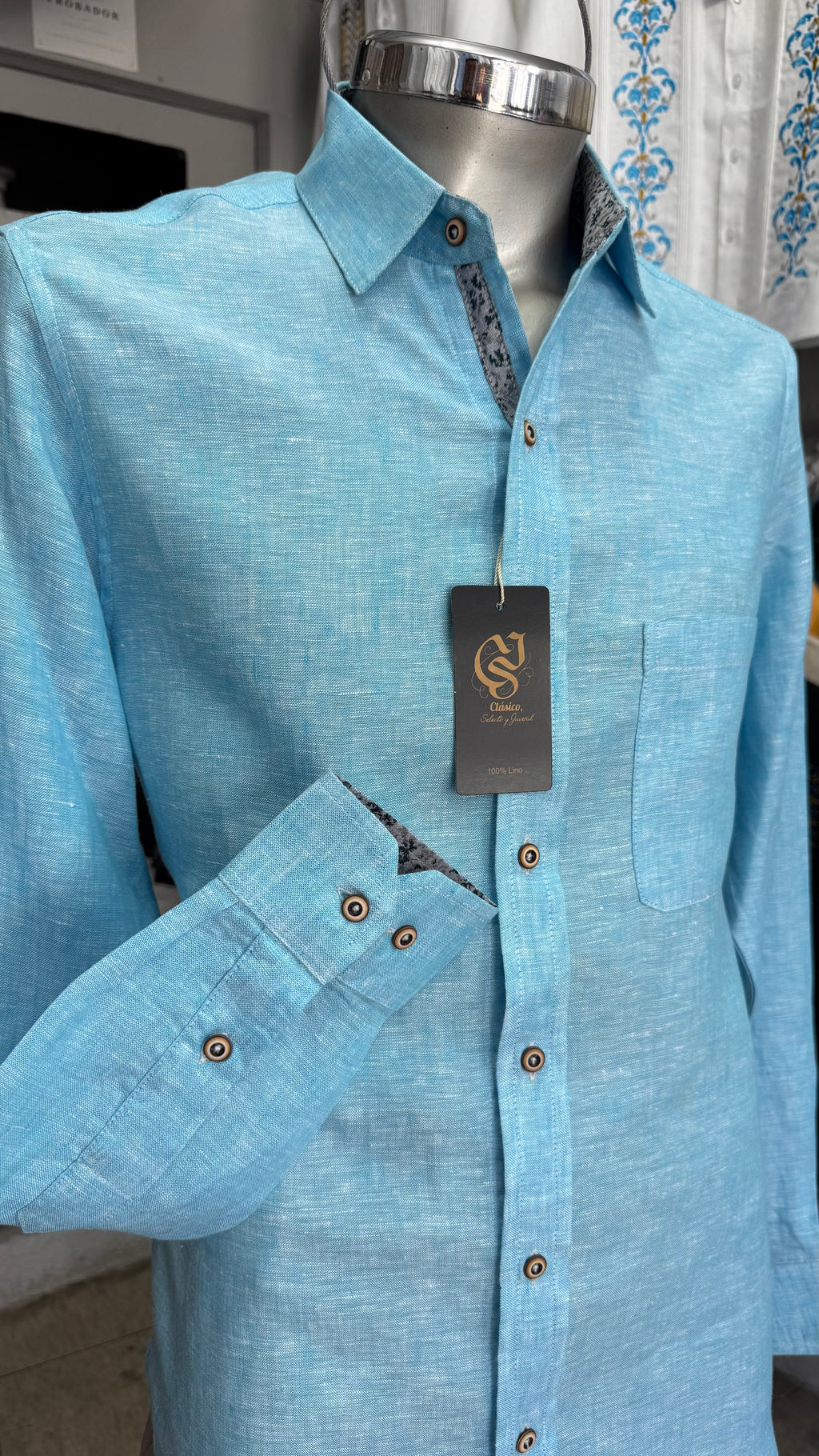 Camisa Color Turquesa Jaspe 100% lino