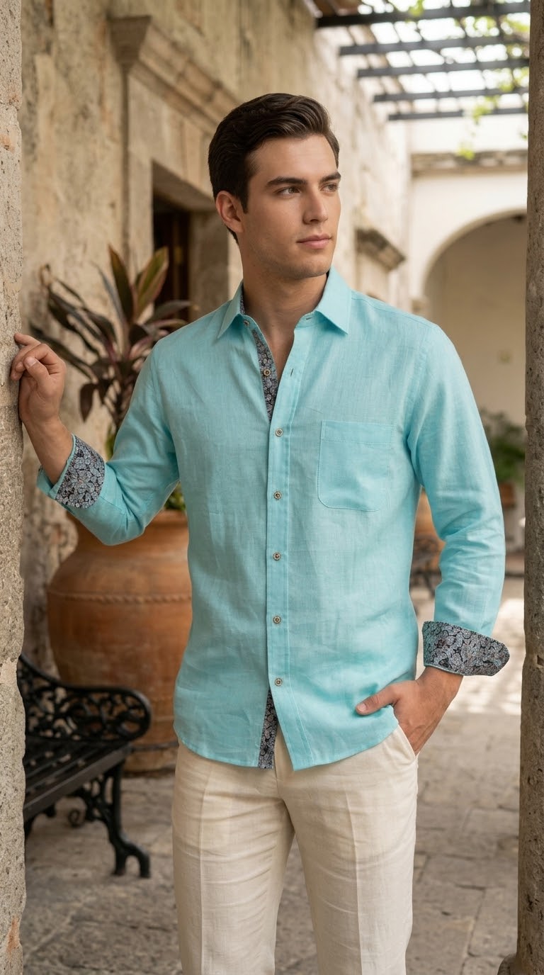 Camisa Color Aqua 100% lino