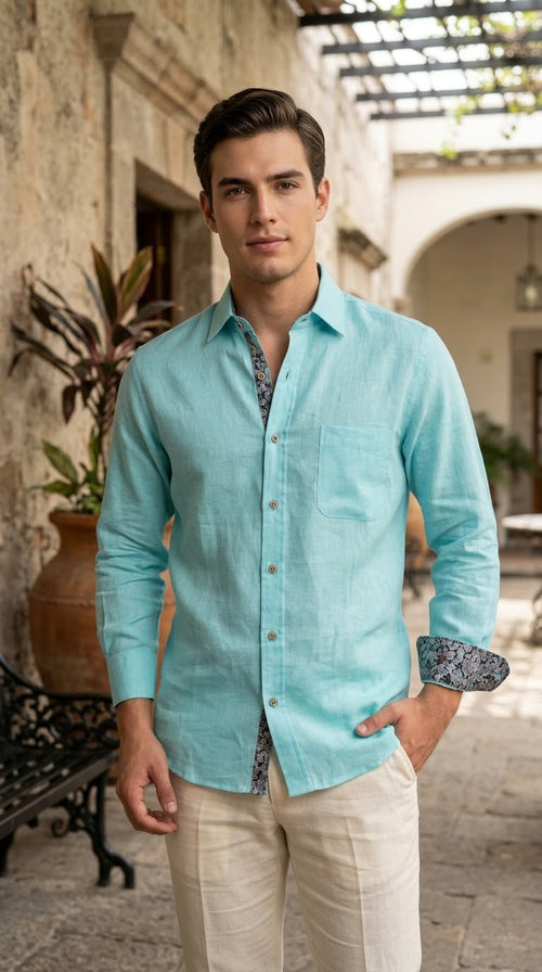 Camisa Color Aqua 100% lino
