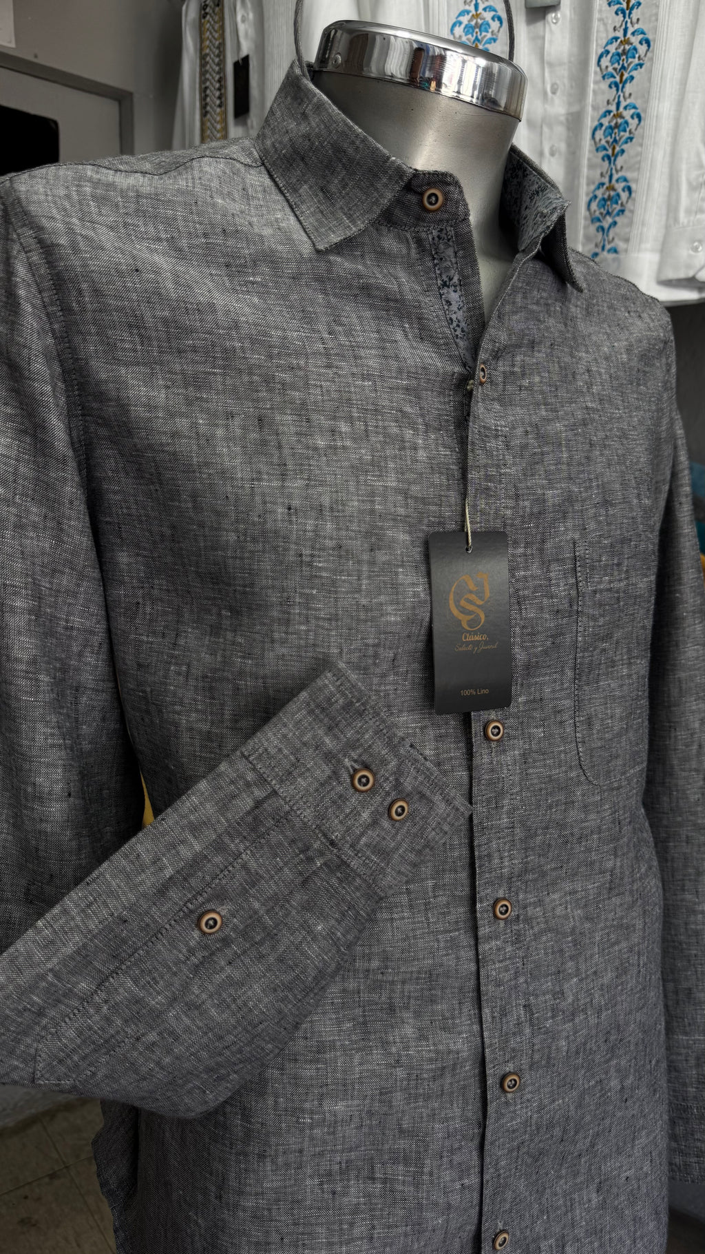 Camisa Color Negro Jaspe 100% lino