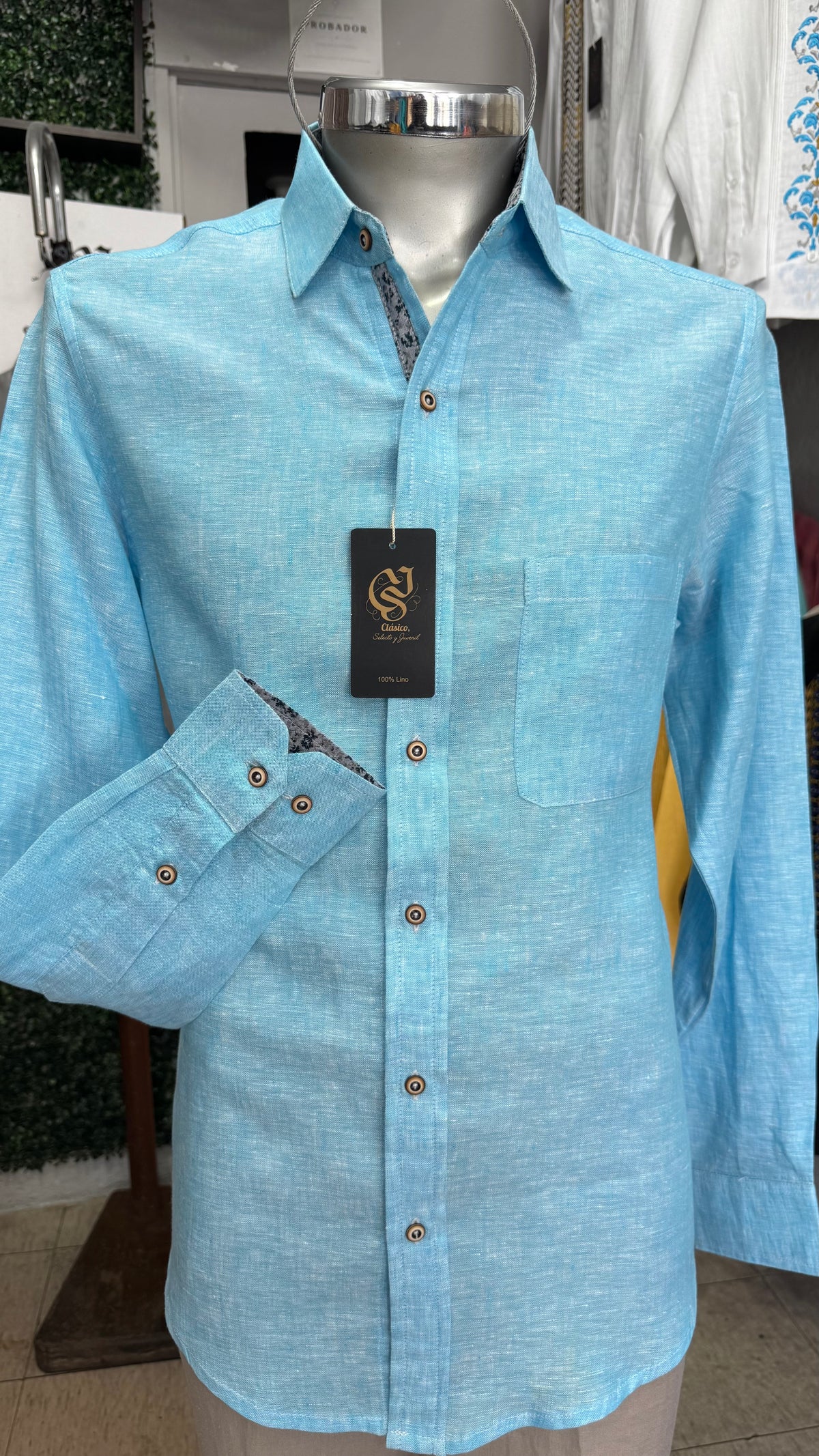 Camisa Color Turquesa Jaspe 100% lino