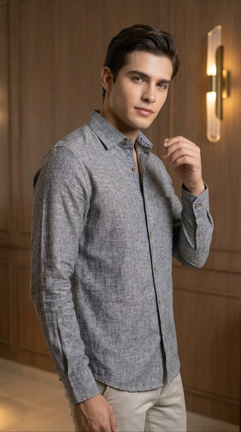 Camisa Color Negro Jaspe 100% lino