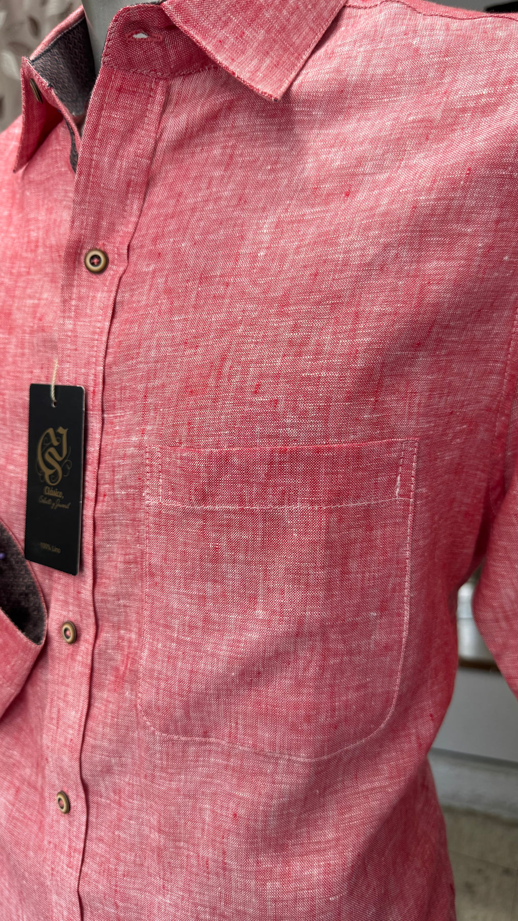 Camisa Color Rojo Jaspe 100% lino
