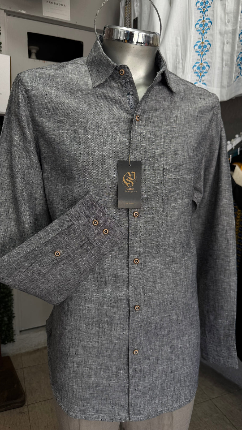 Camisa Color Negro Jaspe 100% lino