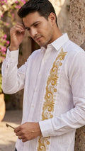 Guayabera Presidencial Palmas Blanco 100% lino