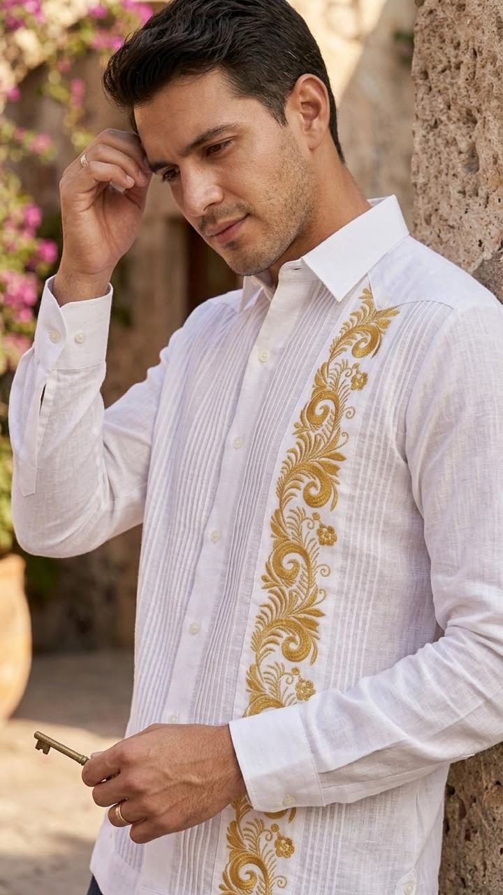 Guayabera Presidencial Palmas Blanco 100% lino