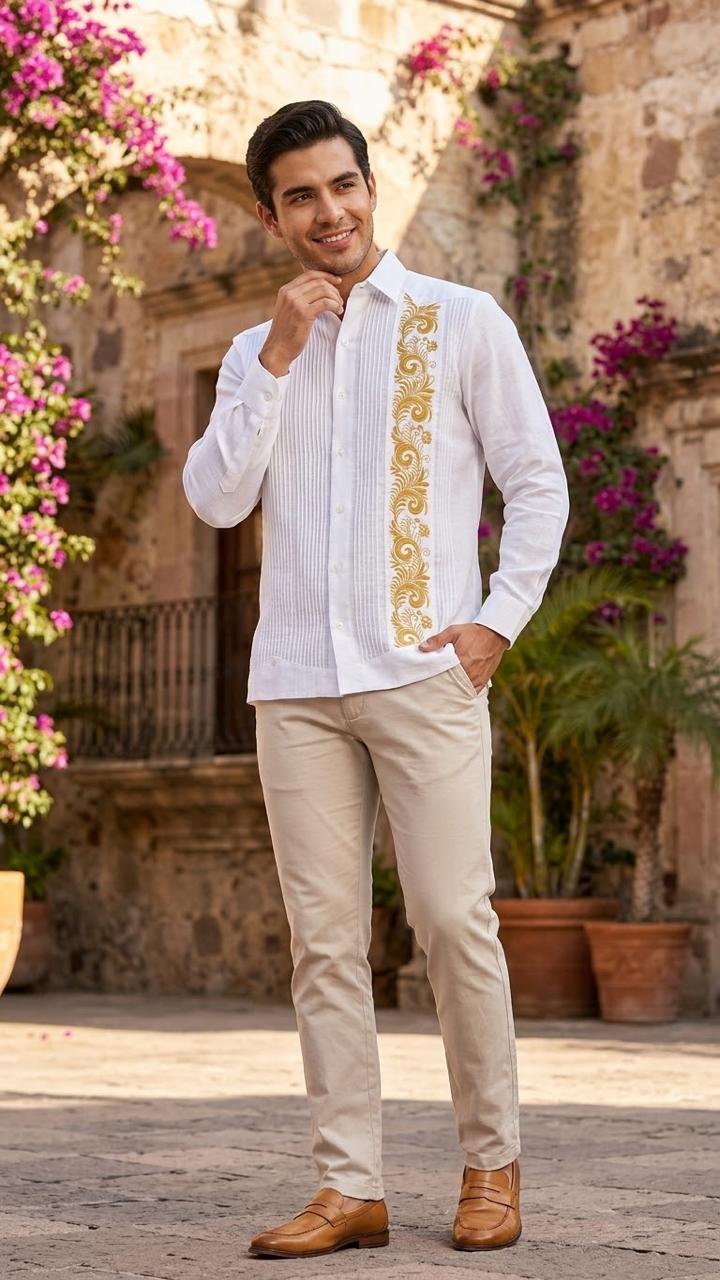 Guayabera Presidencial Palmas Blanco 100% lino
