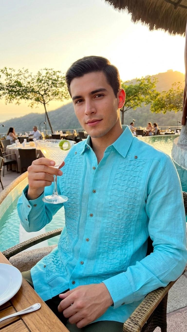 Guayabera Escama Aqua 100% lino
