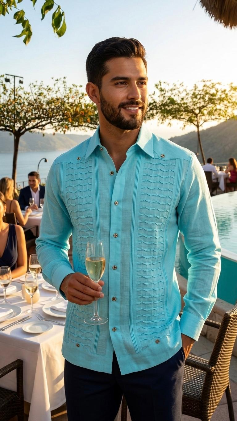 Guayabera Escama Aqua 100% lino