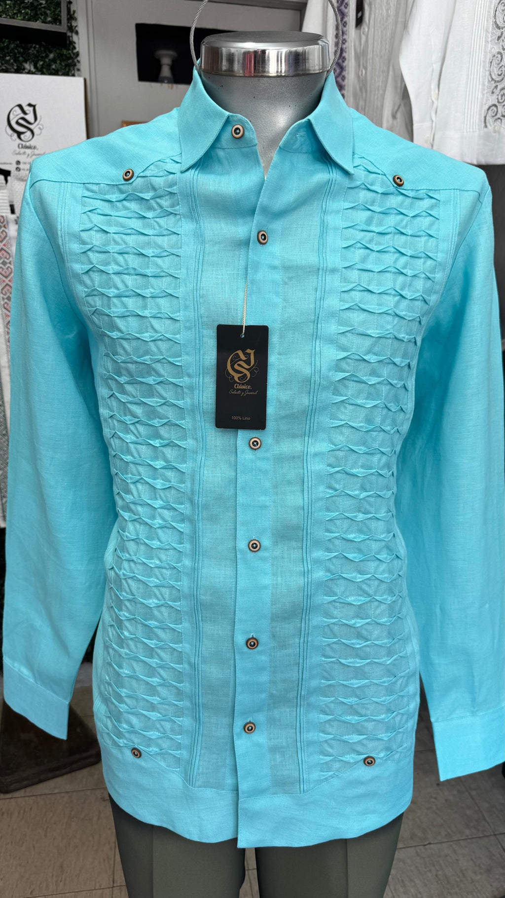 Guayabera Escama Aqua 100% lino