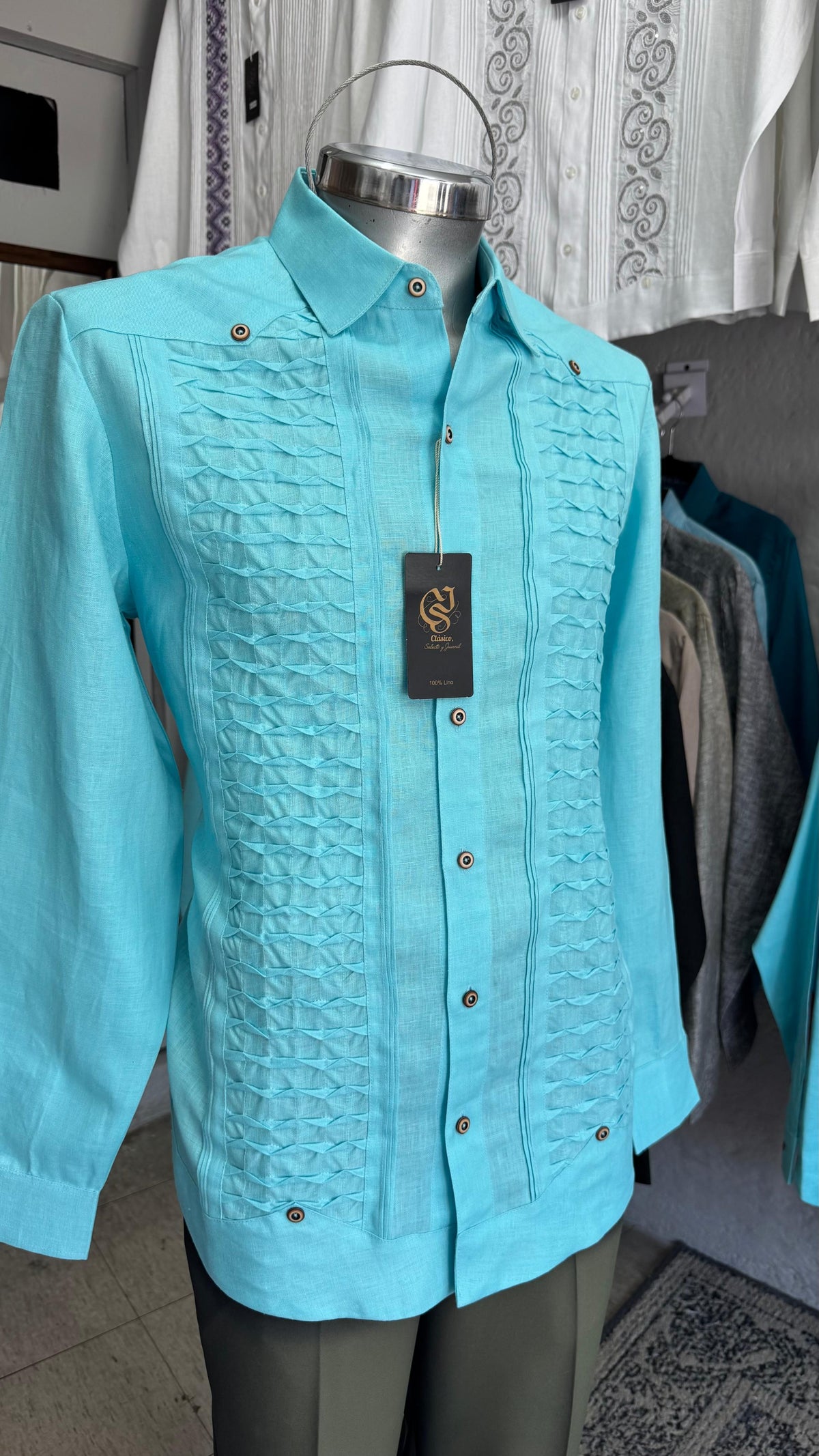 Guayabera Escama Aqua 100% lino