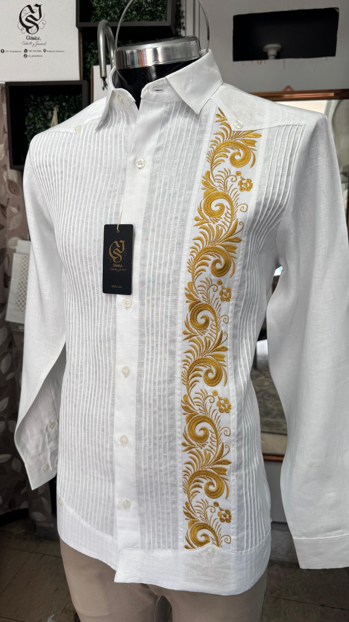 Guayabera Presidencial Palmas Blanco 100% lino