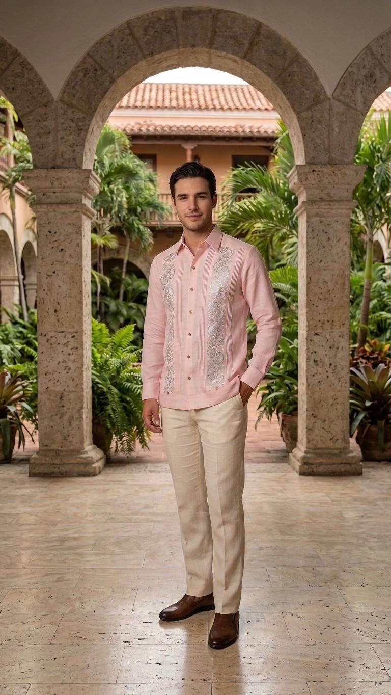 Guayabera CristaLino Rosa 100% lino