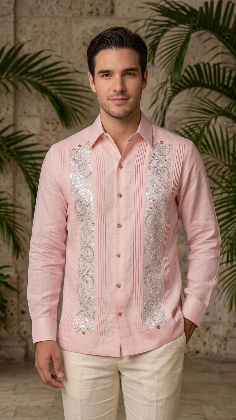 Guayabera CristaLino Rosa 100% lino