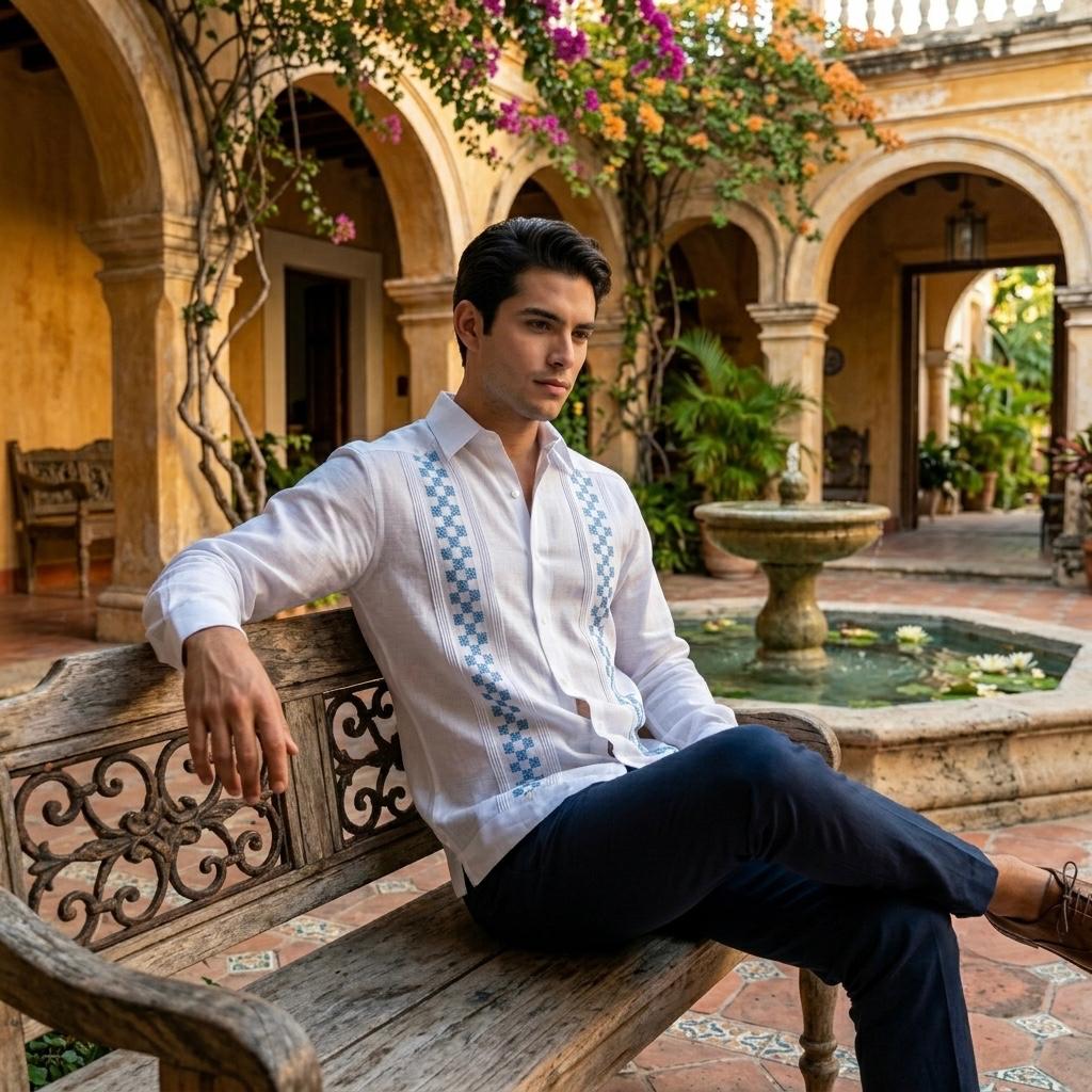 Guayabera Ajedrez Blanco 100% lino
