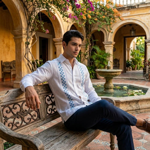 Guayabera Ajedrez Blanco 100% lino