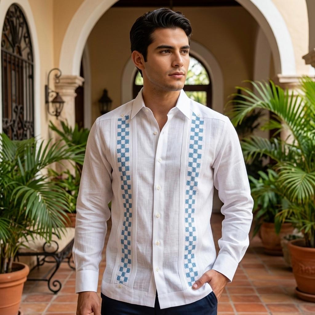 Guayabera Ajedrez Blanco 100% lino