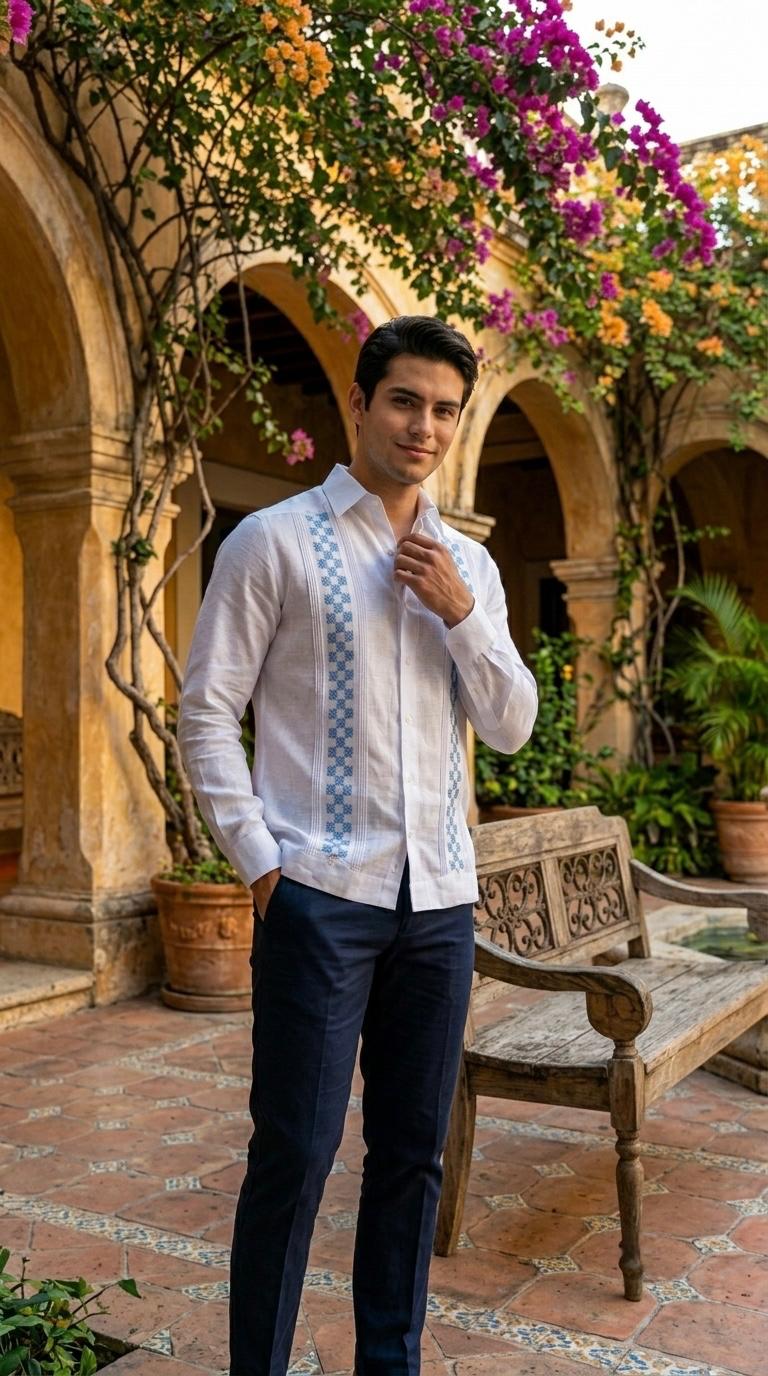 Guayabera Ajedrez Blanco 100% lino