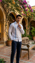 Guayabera Ajedrez Blanco 100% lino