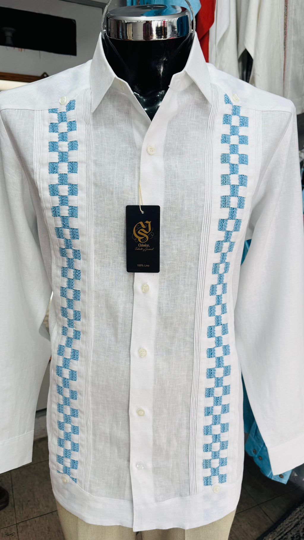 Guayabera Ajedrez Blanco 100% lino