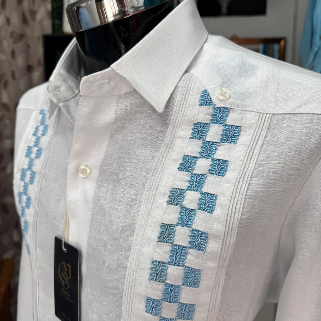 Guayabera Ajedrez Blanco 100% lino