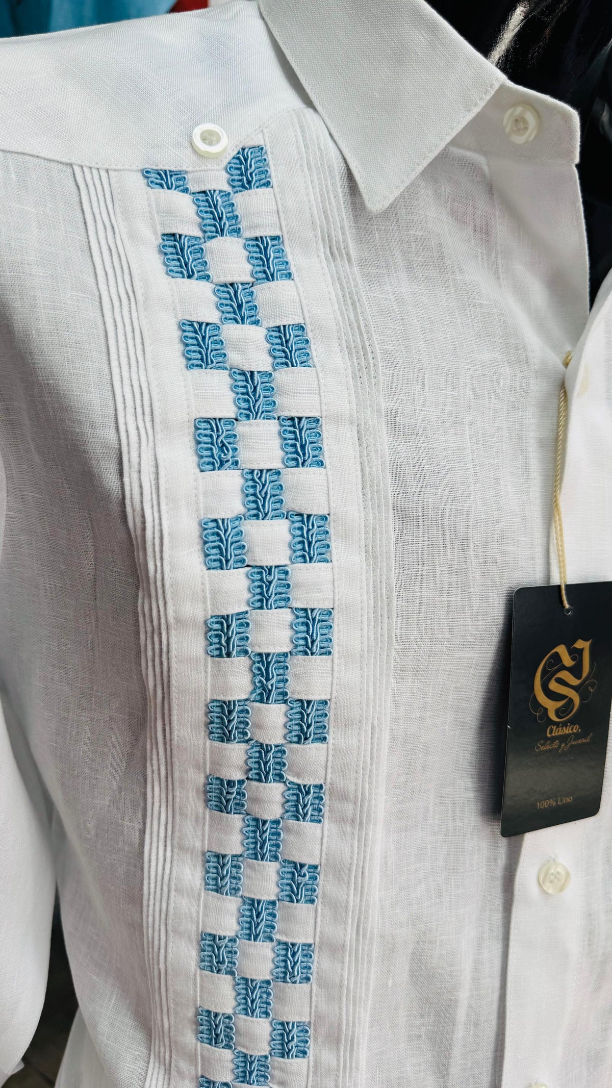 Guayabera Ajedrez Blanco 100% lino