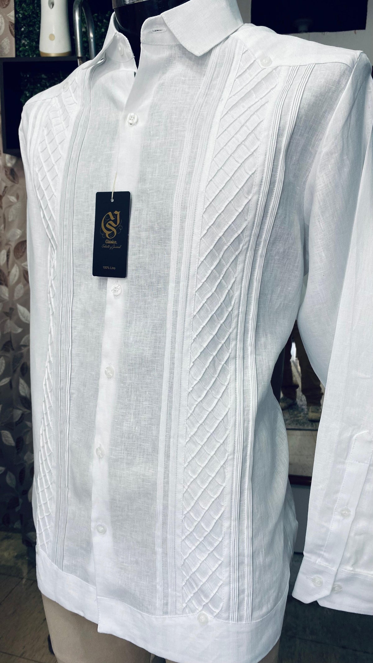 Guayabera Panal Blanco 100% lino