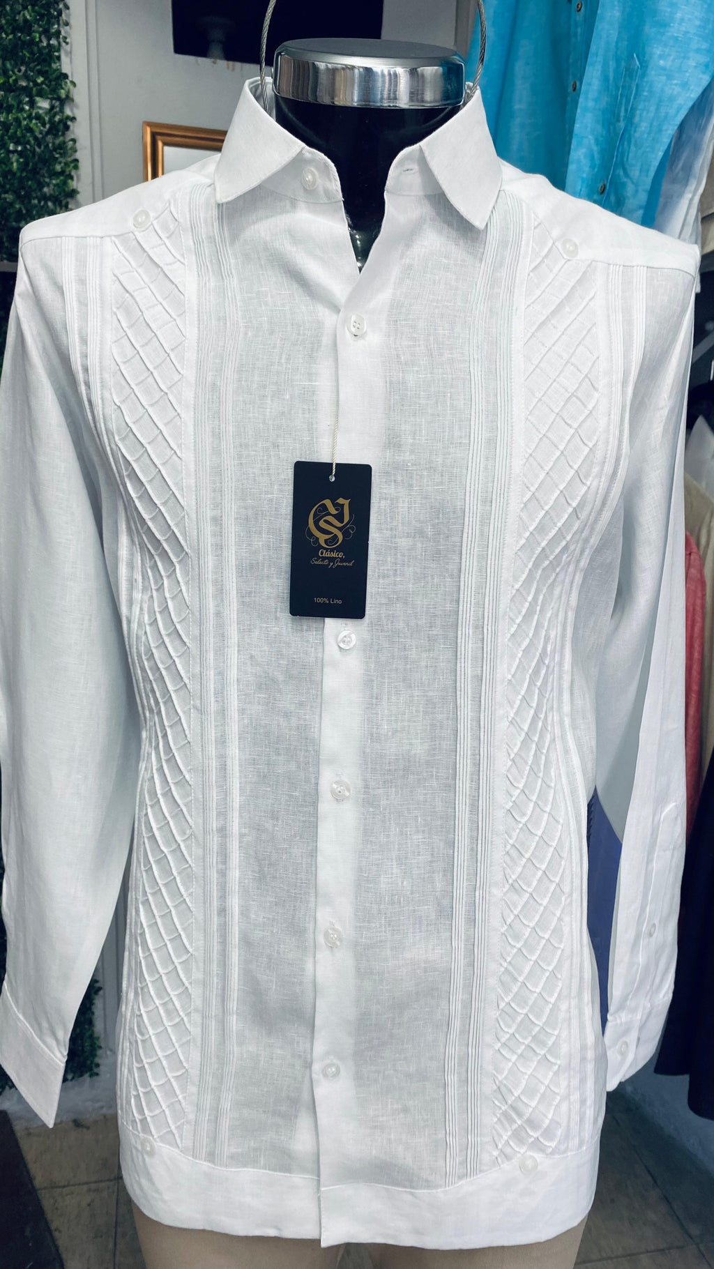 Guayabera Panal Blanco 100% lino