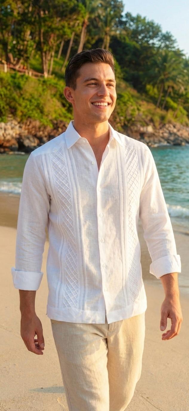 Guayabera Panal Blanco 100% lino