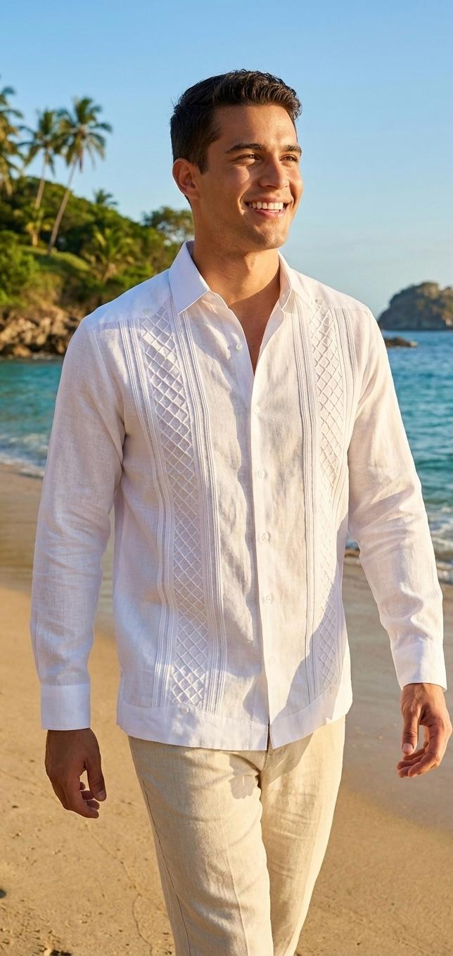 Guayabera Panal Blanco 100% lino