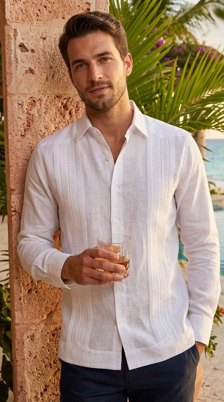 Guayabera Plumilla Blanco 100% lino