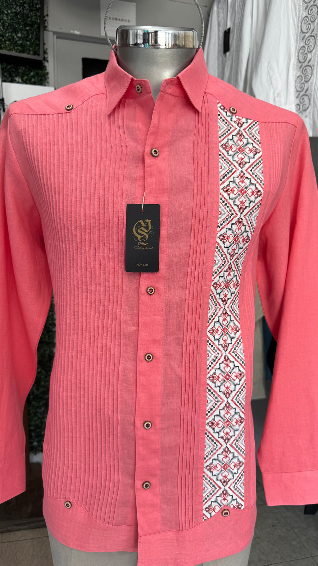 Guayabera Gardenia Rosa Coral 100% lino