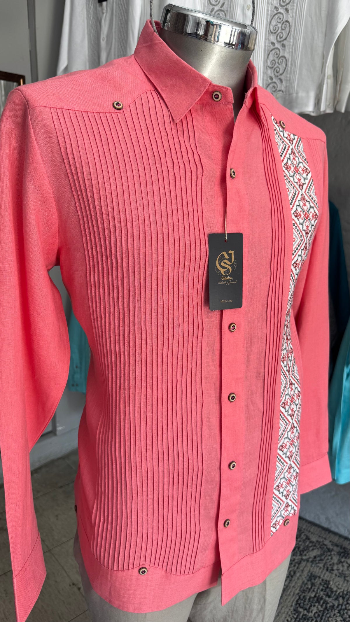 Guayabera Gardenia Rosa Coral 100% lino