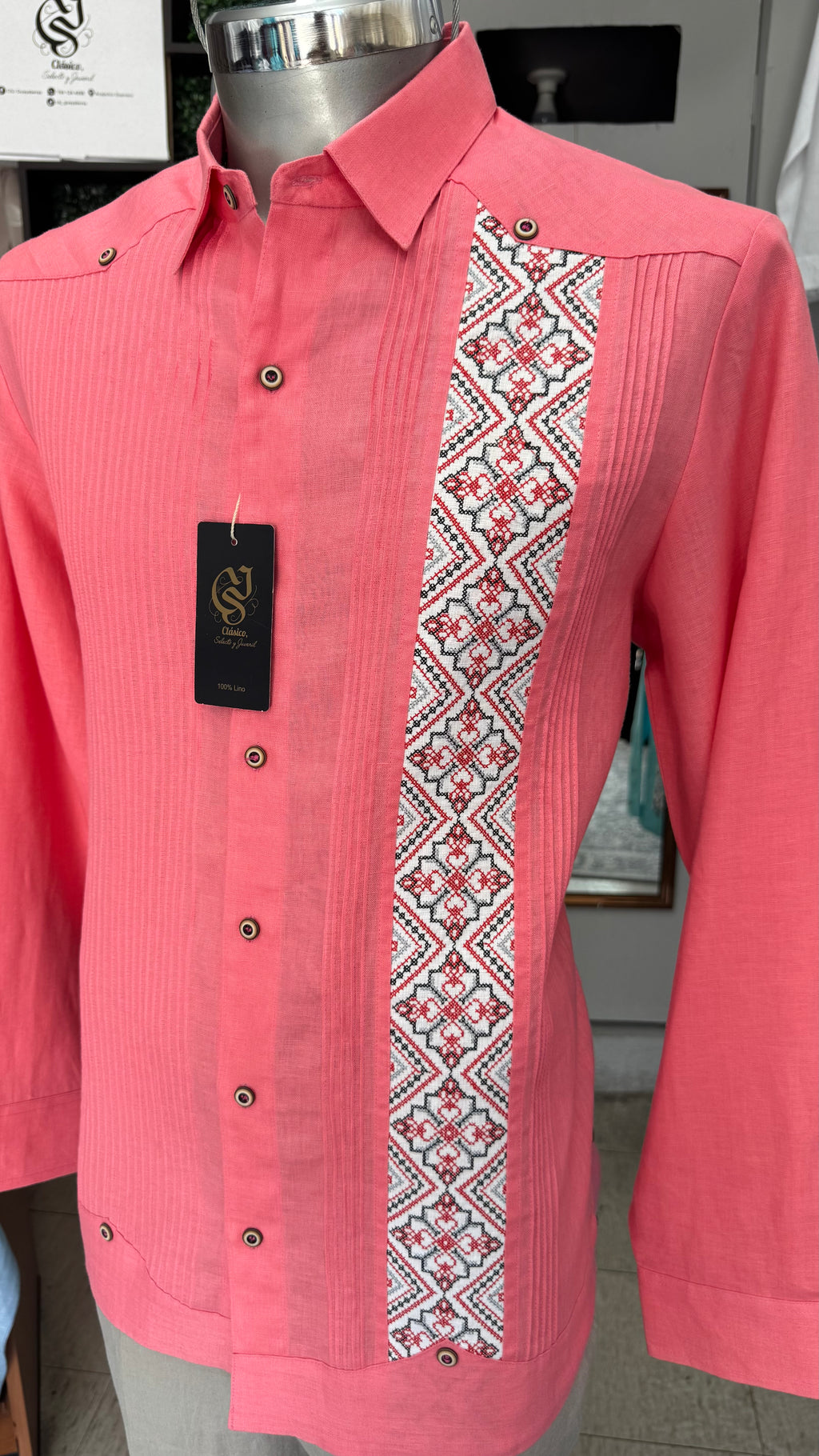 Guayabera Gardenia Rosa Coral 100% lino
