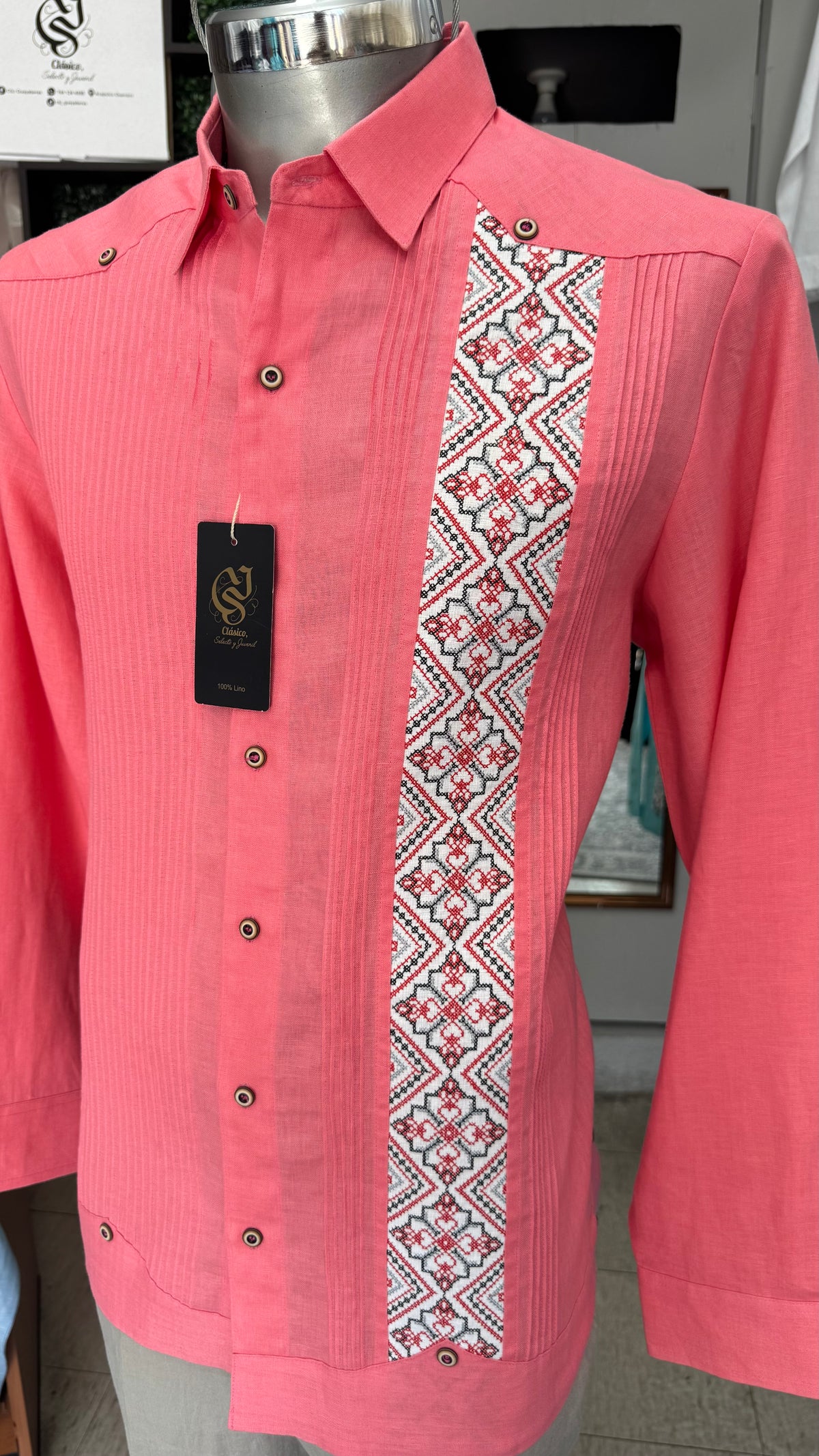 Guayabera Gardenia Rosa Coral 100% lino