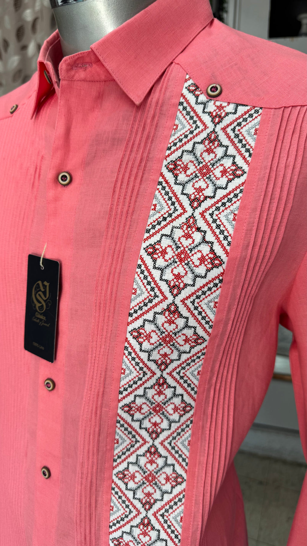 Guayabera Gardenia Rosa Coral 100% lino