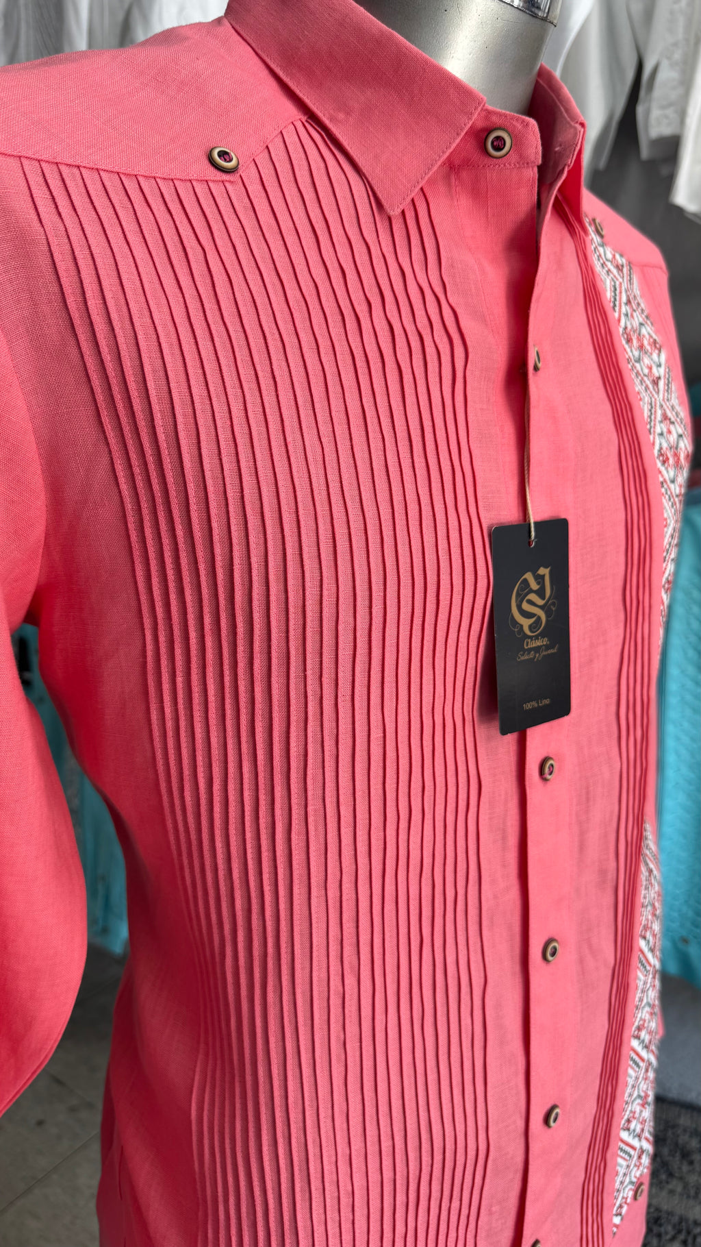 Guayabera Gardenia Rosa Coral 100% lino