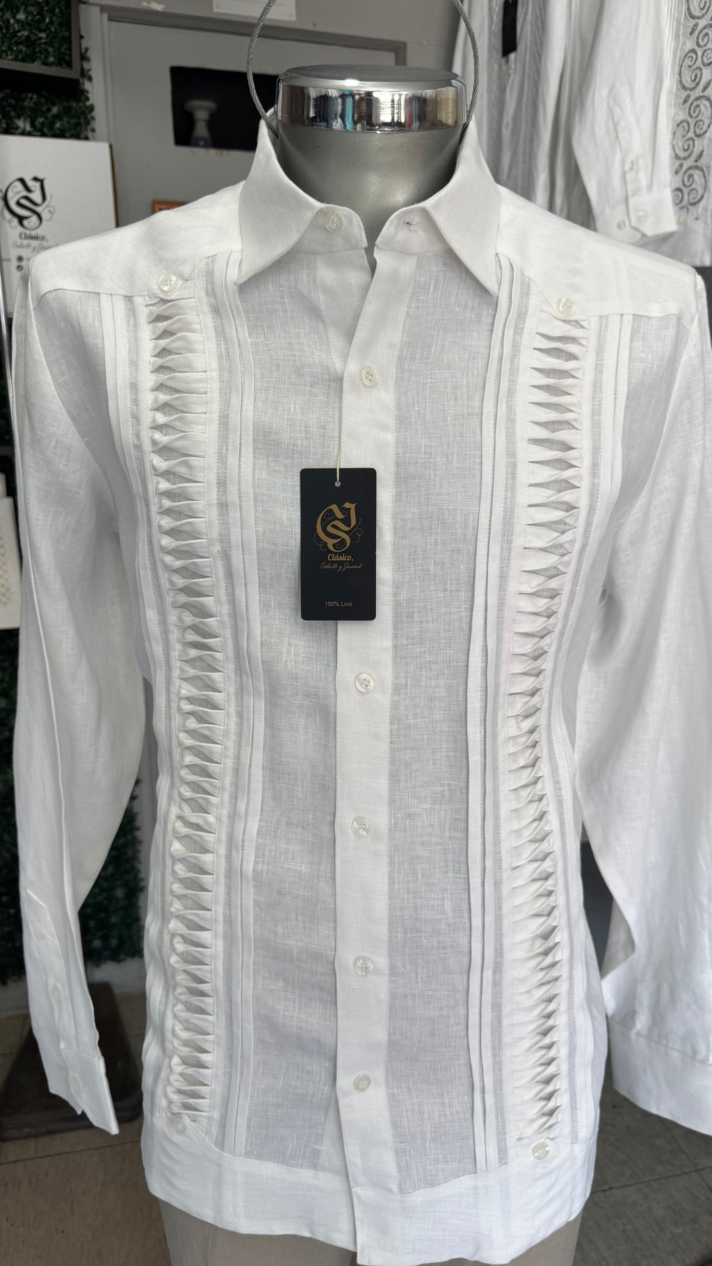 Guayabera Presilla Blanco 100% lino