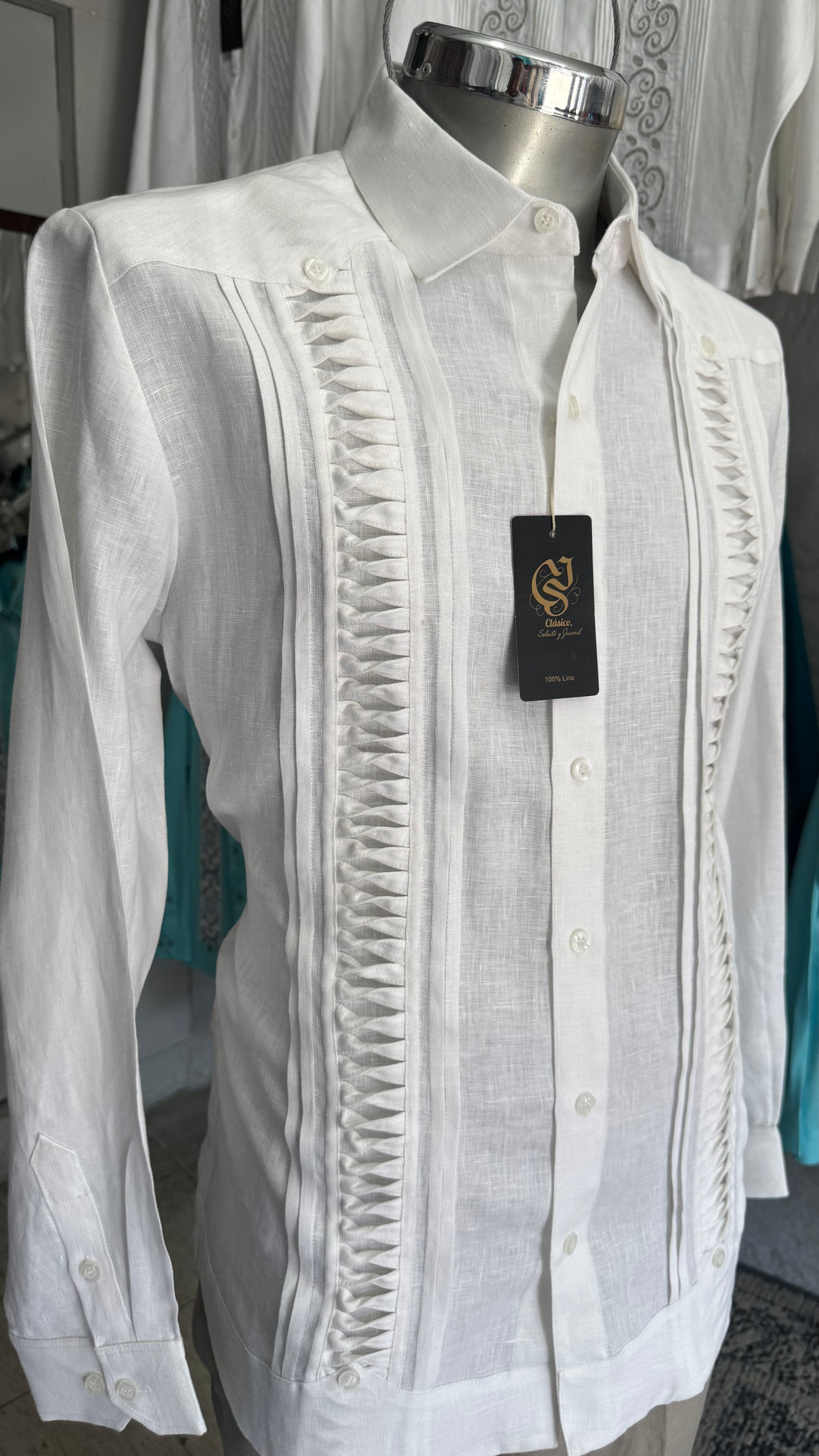 Guayabera Presilla Blanco 100% lino