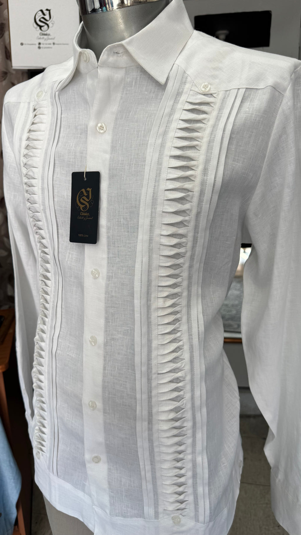 Guayabera Presilla Blanco 100% lino