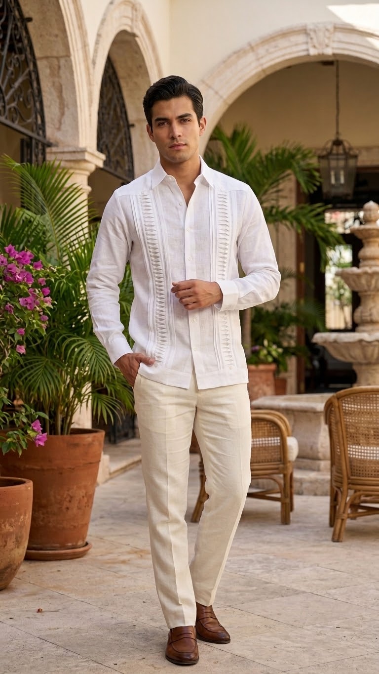 Guayabera Presilla Blanco 100% lino