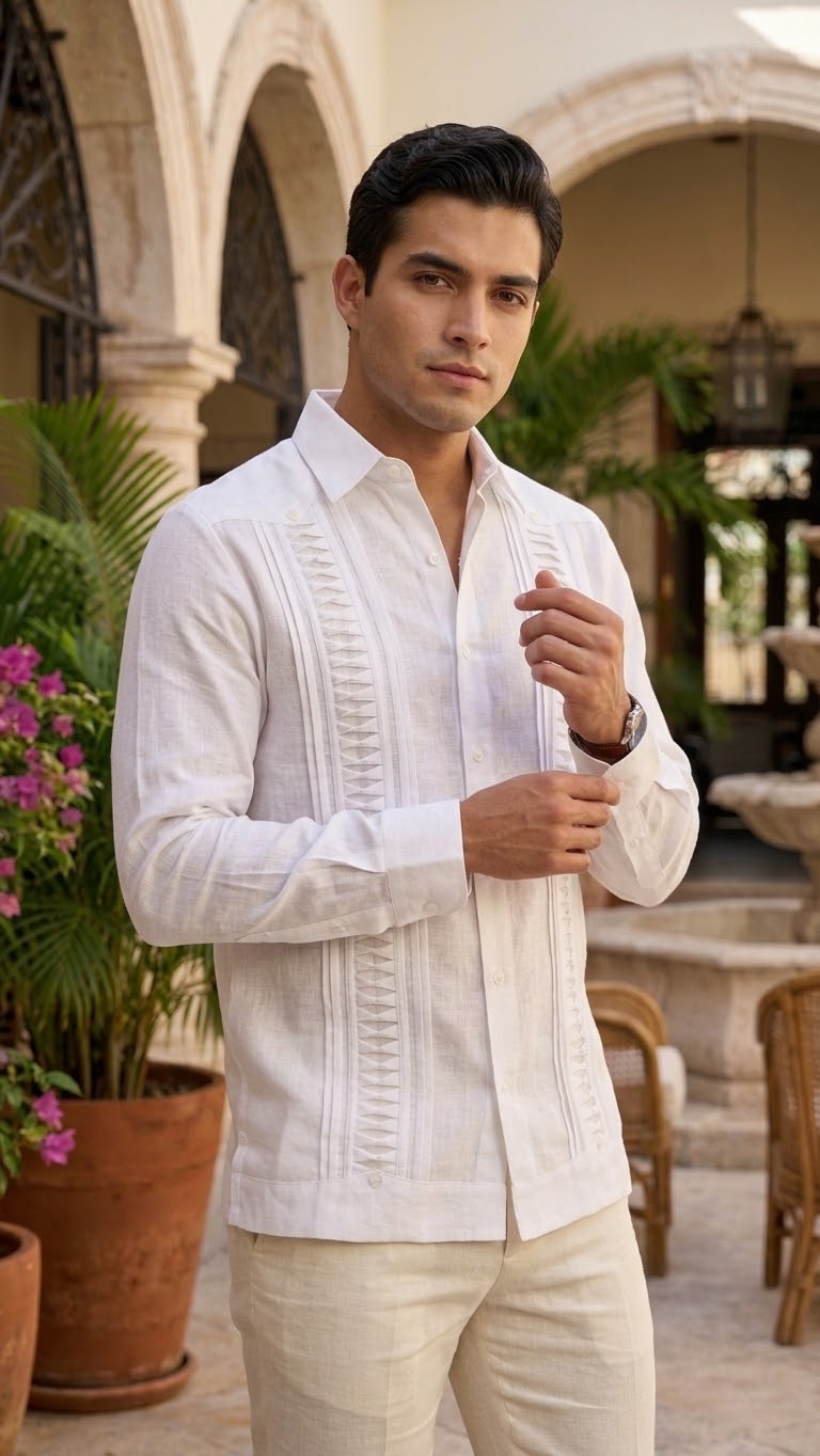 Guayabera Presilla Blanco 100% lino