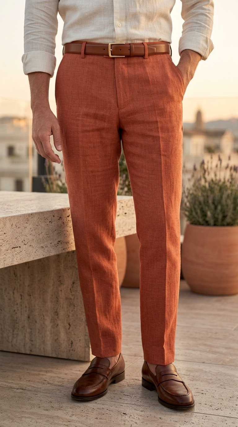Pantalón Color Shedrón 100% lino