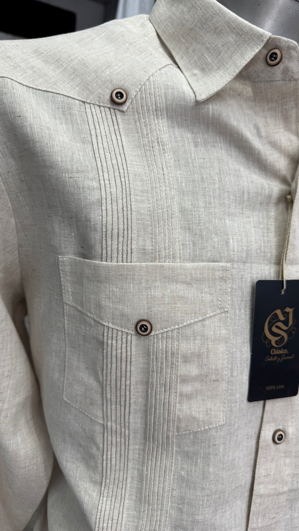 Guayabera Clásica Cubana 4 bolsas Arena 100% lino